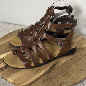 Earth Shoes Caramel Brown Leather Fisherman Rome Roman Sandals Women’s Size 9